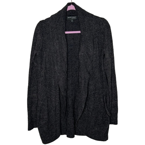 Barefoot Dreams CozyChic Lite Charcoal Gray Open Front Cardigan - Picture 3 of 12